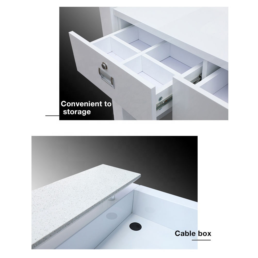 Kanmgei, precio barato, muebles de salón de belleza modernos, mesa de mostrador de recepción delantera pequeña blanca de alto brillo de madera