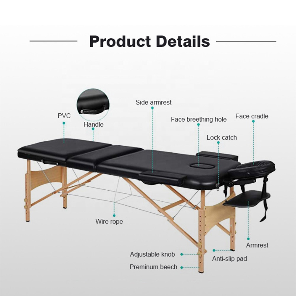 Mesa de tratamiento de masaje de madera portátil de peso ligero Sofá Spa Cama facial